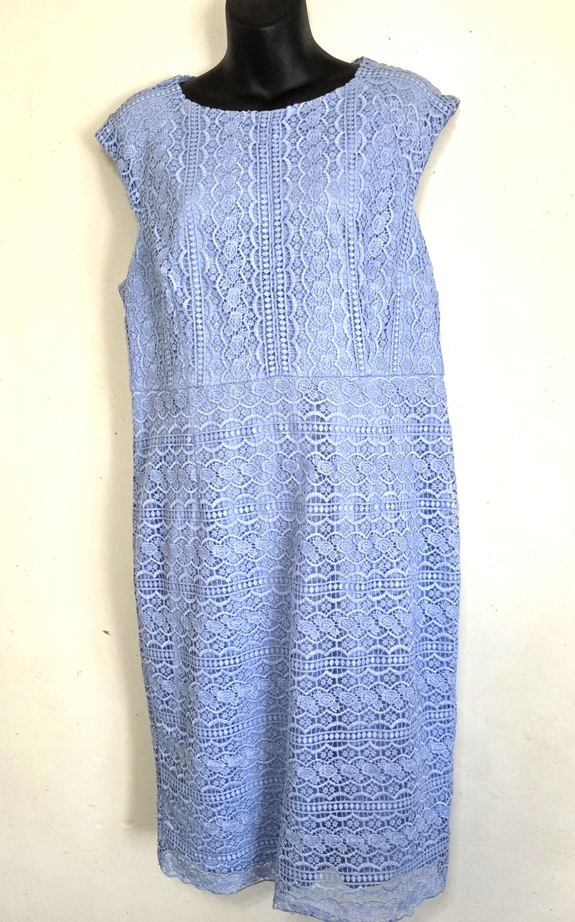Tahari Pastel Blue Lace Dress Women's 14 Arthur Levine Lined Cap Sleeve Party